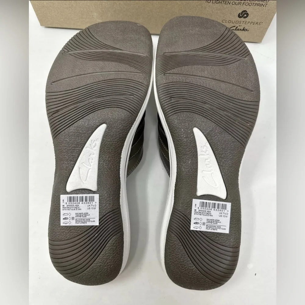 Clarks Breeze Sea‎ Women's Sandals Comfort Flip Flops Pewter Size 10 M